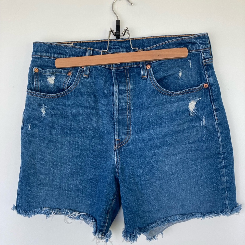 Levi's Blue Jean Shorts with Distressed Hem